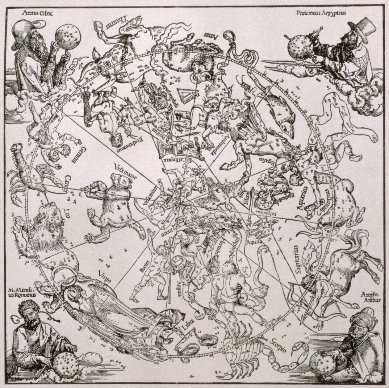 北天空的地图与星座的表示，c.1515 作者 阿尔布雷希特丢勒