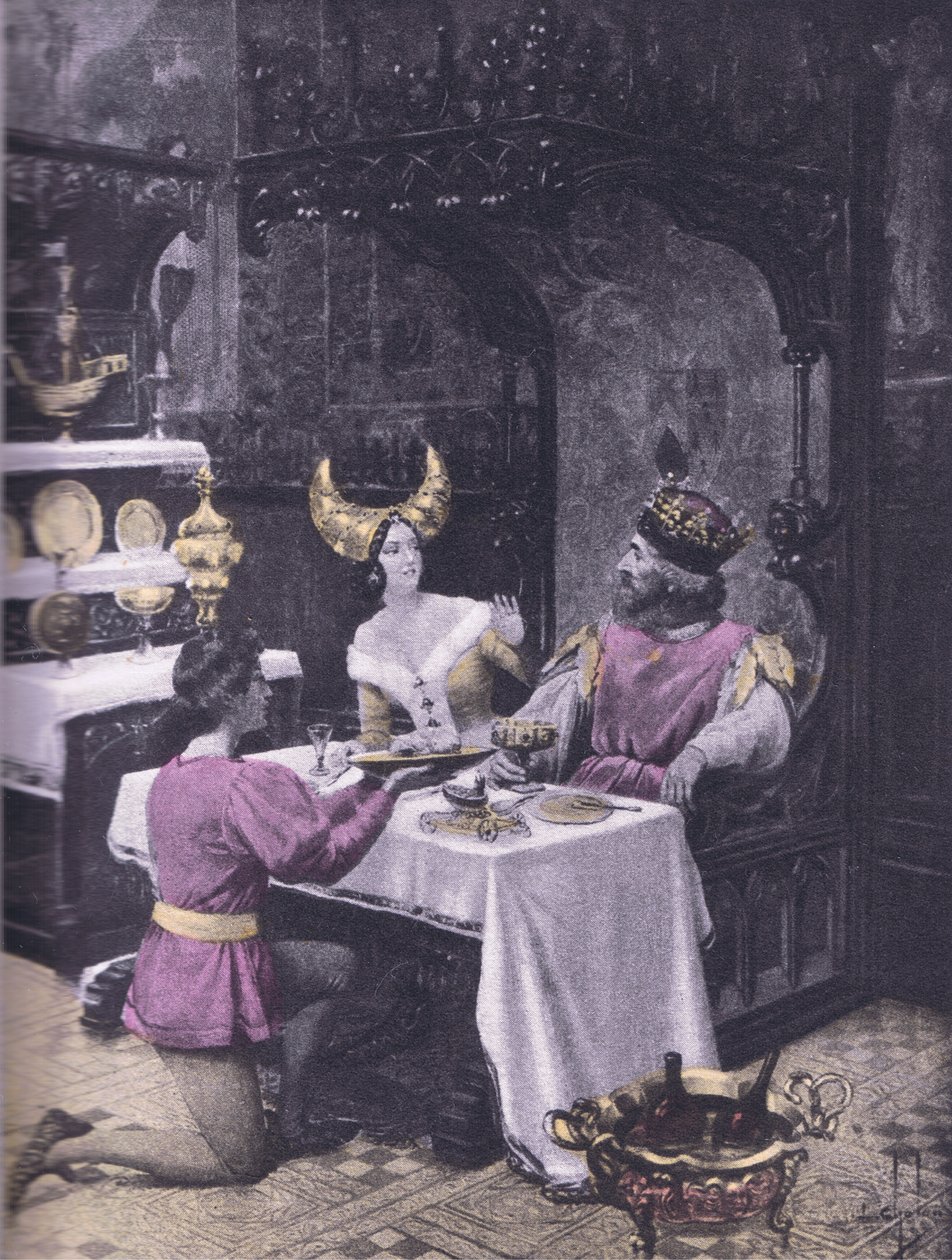 母鸡的晚餐，来自薄伽丘《十日谈》的插图，由纳瓦拉协会于1930年出版（平板）。 作者 路易斯·沙隆