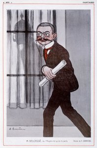 法国外交部长西奥菲勒-德尔卡斯（1852-1923）在 "幻想 "中的肖像--阿德里安-巴雷尔（1877-1931）的插图--。 作者 阿德里安·巴雷尔