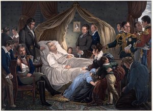 Death of Napoleon - Steuben, Charles de (1788-1856) - 1825 - Lithograph, watercolour - 52,4x71,8 - Private Collection