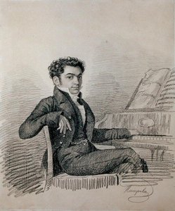 作曲家Alexei N. Verstovsky（1799-1862）的肖像（纸上的木炭）
