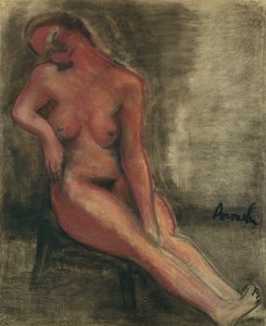 Nude Redhead Sitting on a Chair; Nu Rouge Assis sur une Chaise