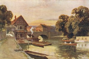 Folly Bridge，牛津（彩色平版印刷）