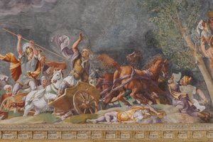 代表一场战斗的细节，特洛伊木马，特洛伊厅（Sala di Troia） 作者 朱利奥（及工作坊）罗曼诺