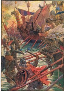 丹麦人的着陆，1911年由Rudyard Kipling撰写的“英国历史”插图 作者 亨利·正义·福特