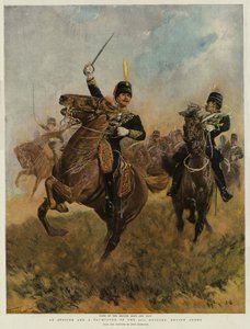 第20 Hu骑兵的军官和小号手，审查令（chromolitho）