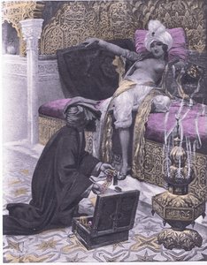突尼斯国王的女儿，来自薄伽丘《十日谈》的插图，由纳瓦拉协会于1930年出版（石印）。