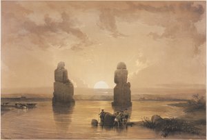 埃及和努比亚，第二卷：淹没期间底比斯的门农雕像，1848年。