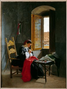 Risorgimento：“1859 年 4 月 26 日缝制意大利国旗的女人”Odoardo Borrani（1834-1905）1859 年米兰私人收藏的画作