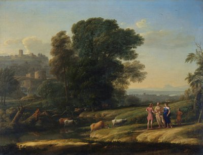 "克劳德-洛兰(1600-1682)的画作 《戴安娜与西弗勒斯重逢的风景》(Paysage avec Cephale et Procris reunis par Diane) 1645年的布面油画 Dim 101,5x133 cm 伦敦国家美术馆，Londres 作者 克劳德·洛兰