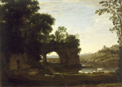 景观与岩石拱和河，c.1628-30 作者 克劳德·洛兰
