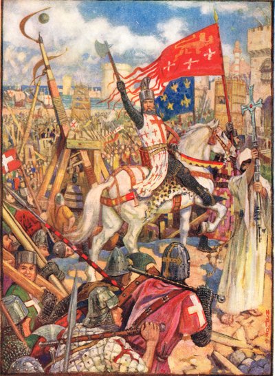 十字军东征中的狮心王理查德，来自Rudyard Kipling的“英国历史”插图，1911年 作者 亨利·正义·福特