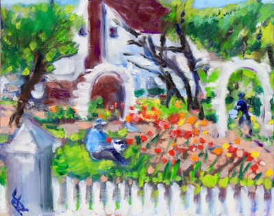 园丁在工作，路德-伯班克花园，2021 年（布面油画） 作者 理查德·H·福克斯