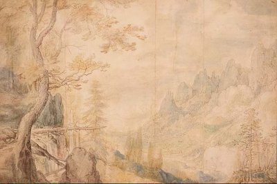 Pd.696-1963 阿尔卑斯山风景，约1606-7（粉笔，水彩）。 作者 罗兰特·雅各布斯（Roelandt Jacobsz）。储蓄