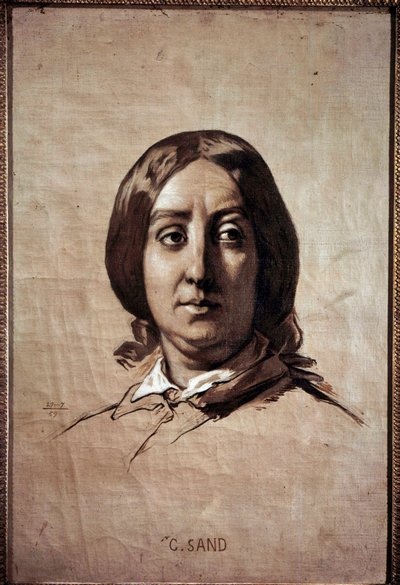 Georges Sand (1804-1876) 肖像 (Aurore Dupin, Baronne Dudevant) 法国作家 Thomas Couture 的绘画 (1815-1879) 1859 年 0.61x0.4 m 凡尔赛宫，城堡博物馆 作者 托马斯·库蒂（Thomas Couture）